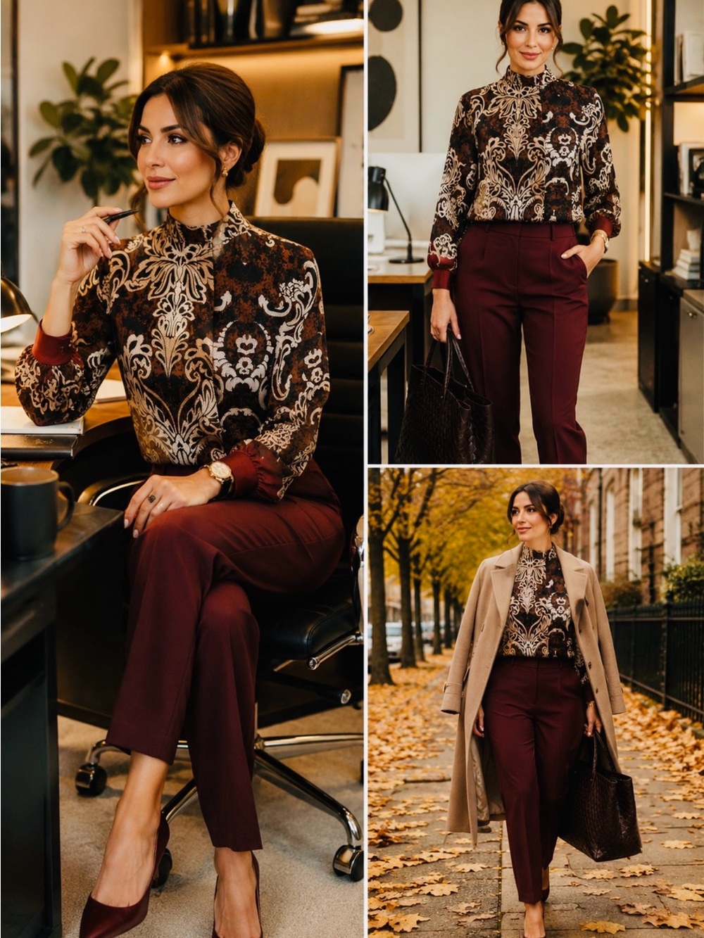 Elegant Burgundy and beige classy design blouse Dalits size s